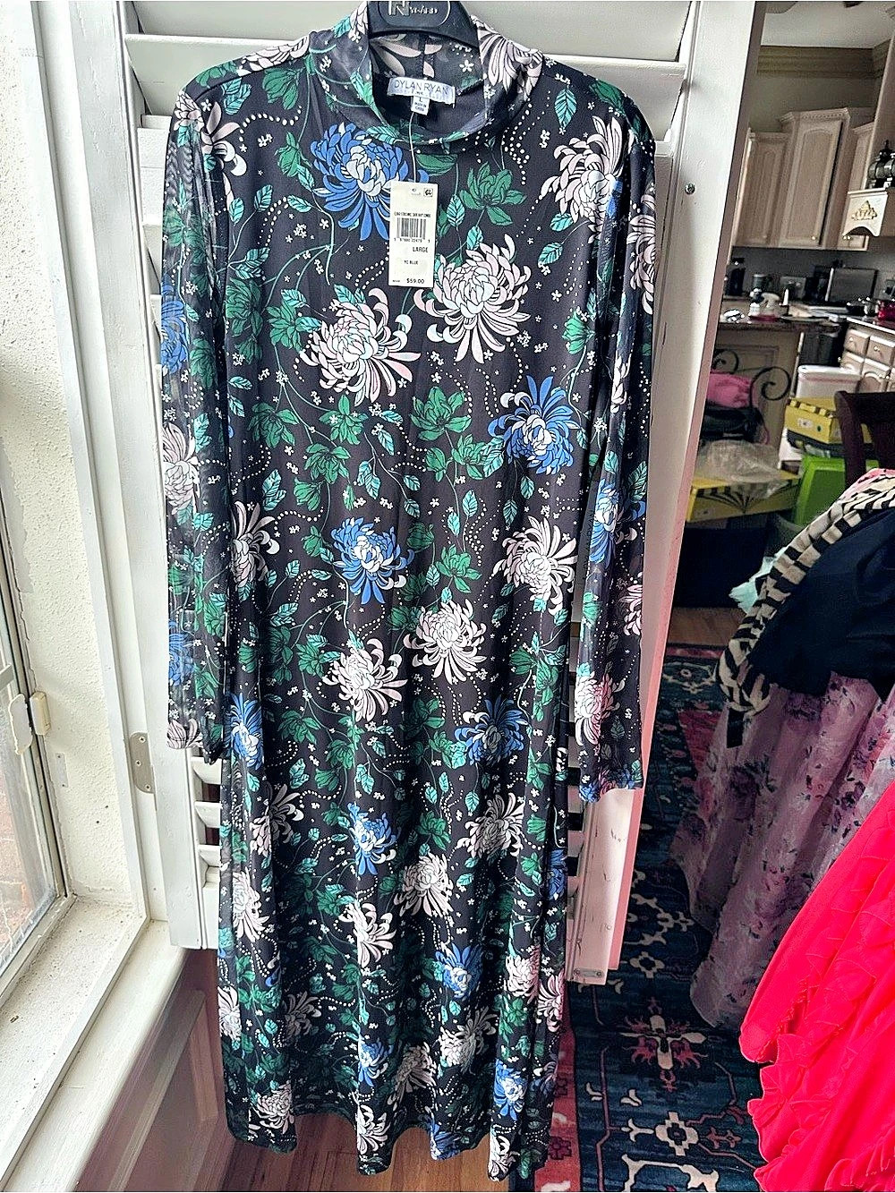 Dylan Ryan Floral Maxi Dress Black & Blue Large NWT